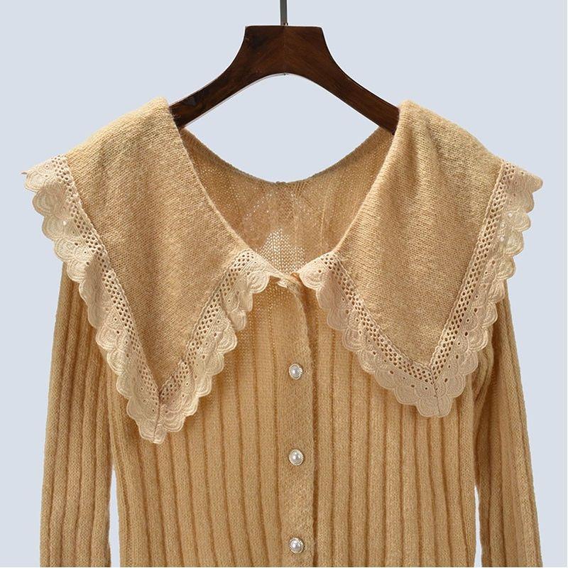 Autumn Doll Collar Pure Color Knitting Sweater Breasted Cardigan Jacket Long-Sleeved Loose and Lazy Style Women's Clothing