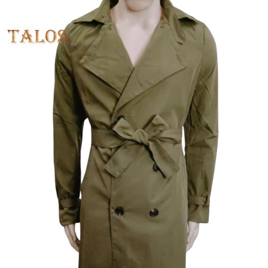 Men Trench Coat Lapel Long Sleeve Solid Color Windbreaker Double Breasted Long Style Outdoor Business Outwear
