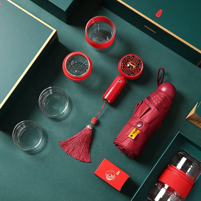 Bao Pai BP-T8 Guochao Fan, Umbrella & Tea Gift Set