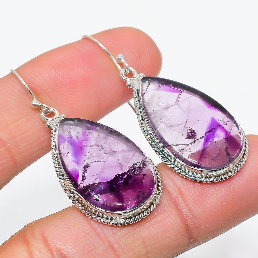 

Natural Brazilian Amethyst Gemstone 925 Solid Sterling Silver Earring 1.75 I0q95