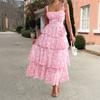 Spring and Summer European and American Temperament Mori Small Fragrance Floral Contrasting Chiffon Suspender Dress Women's Clothing
