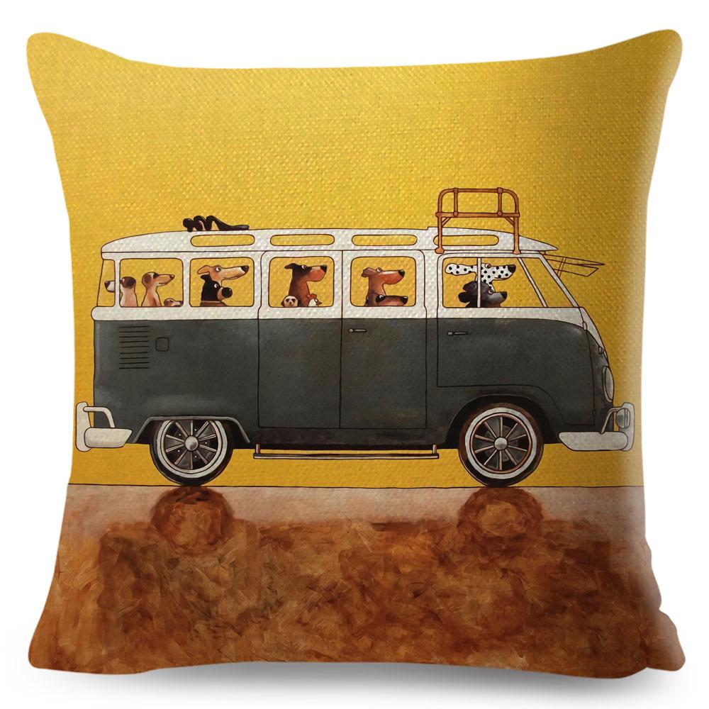 Colorful Cartoon Driving Dog Cushion Cover Decor Lovely Pet Animal Pillowcase Polyester Pillow Case for Sofa Home Car xcm