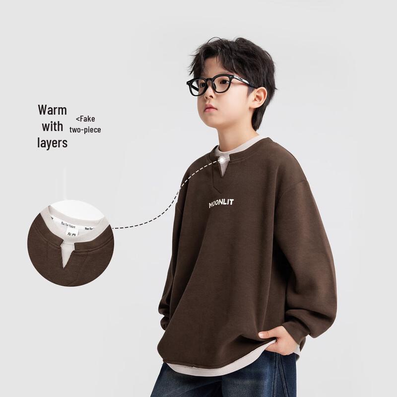 Zuoxi Boys  Faux Two-Piece Fleece-Lined Sweatshirt 130