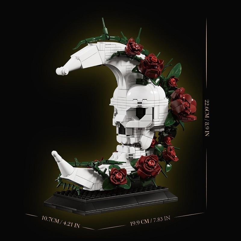 Gothic Style Crescent Moon Skull Hand Rose Hourglass Building Blocks Assembly Model Ornament Creative Valentine's Day Xmas Gift