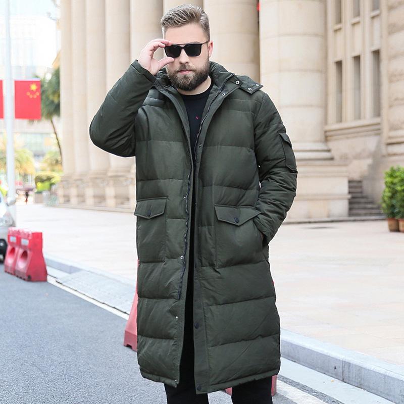 Men's Plus Size Autumn Winter Plush Thick Casual Versatile Stand Up Collar Long Over The Knee Warm Windproof Zipper Jacket Hooded Warm Loose Jacket