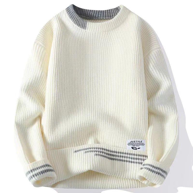 Men's Velvet Thick Knit Sweater - Autumn/Winter Round Neck Trendy Warmwear for Teen Students