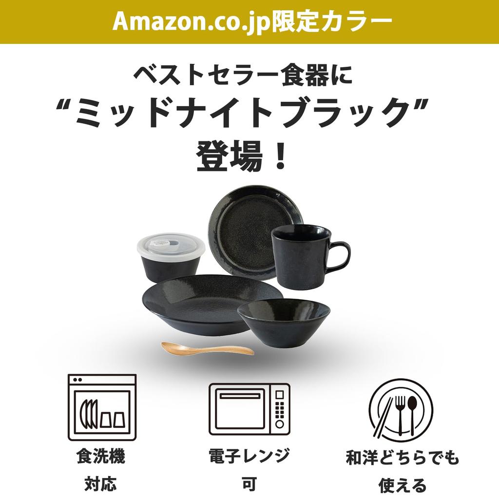 Aito Seisakusho Dinnerware Set for Single Midnight Mino Dishwasher and Microwave Made in 0567531 "Natural Color" Set, 6-Piece Living, Black, Ware,