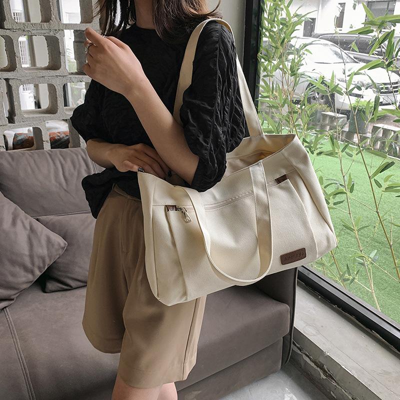 Sac Cabas en Toile Unie pour Étudiantes Suivant les Cours et les Tutorats, Sac à Bandoulière Grande Capacité pour les Trajets et les Loisirs