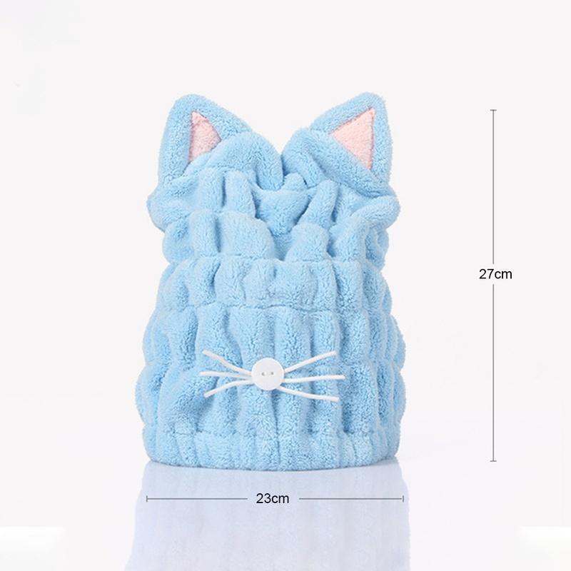 Cute Cat Hair-drying Towel Bath Cap Strong Absorbing Drying Long Soft Special Dry Hair Cap Towel with Coral Velvet
