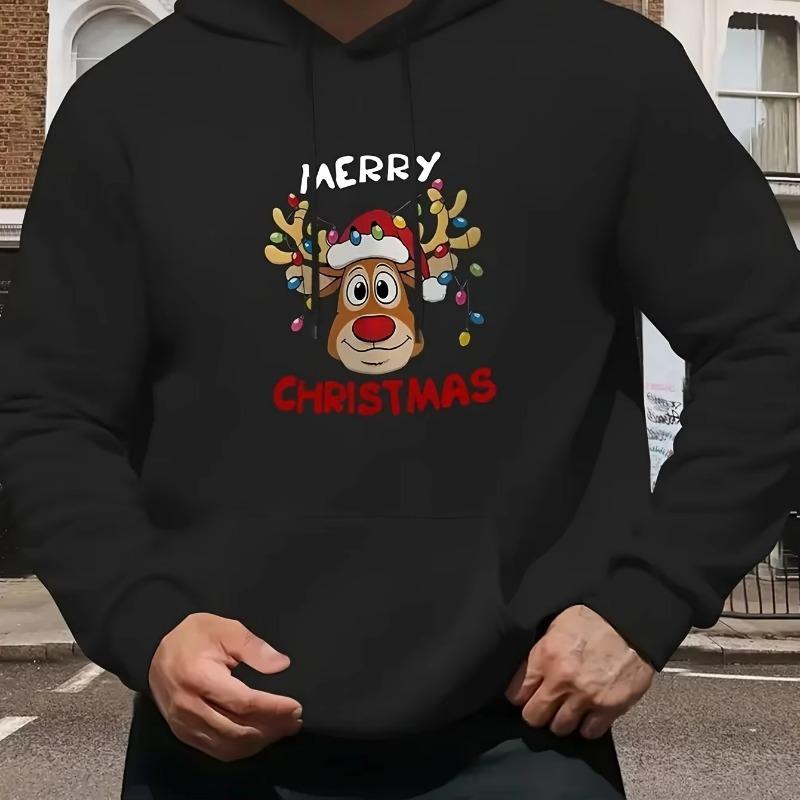 Christmas printed casual sports outdoor men's long-sleeved hooded sweatshirt men's clothing top fall_winter men's clothing