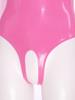 Womens Sexy Patent Leather Set Wet Look Crotchless Bodysuit with Zipper Flared Skirt Night Club Wear
