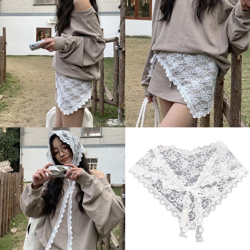 Mädchen Spitzen-Bandana Balletcore Kopftuch Besticktes Bandana Hüfttuch Kopfbedeckung Turban Balletcore Foto-Requisiten