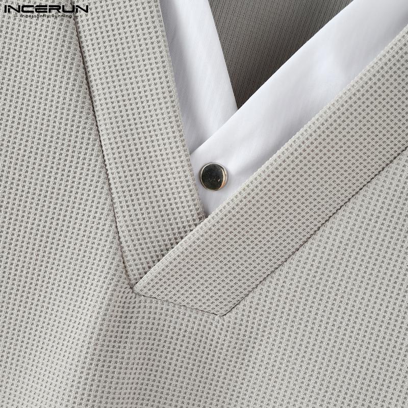 INCERUN Autumn Winter Men Patchwork Lapel Neck Long Sleeve Casual Texture Pullovers