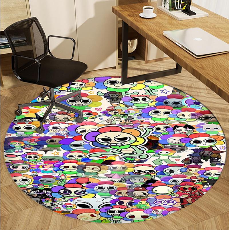 Dandy's World Pattern Round Rug, Indoor/Outdoor Mat, for Picnic, Gameroom, Bedroom, Office, Living Room, Home Decor Carpet, Birthday Gift