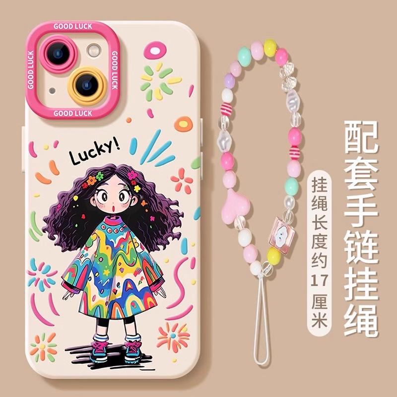 Graffiti girl apple 16promax mobile phone case with lanyard iphone15pro new 14 silicone 13 soft case