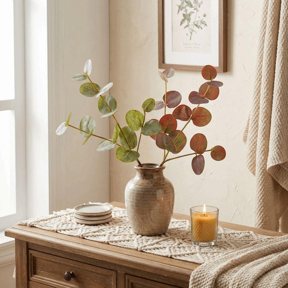 Plastic Fake Plants Background Flower Silk Eucalyptus Leaf Artificial Eucalyptus  Home Decoration