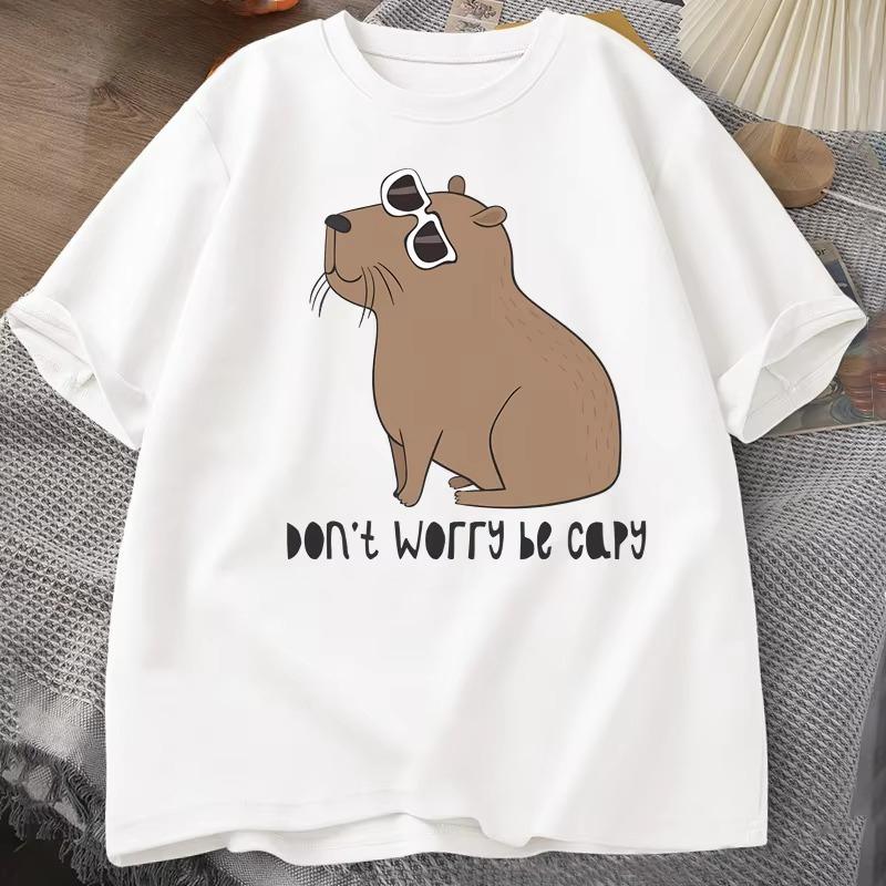 Dont Worry Be Capy Awesome Cute Capybara Tshirts Unisex Casual Cotton Summer T Shirt Short Sleeve Oversized Tshirt Animal Tees