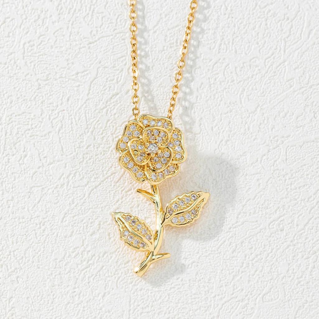 316L Stainless Steel Luxury Zircon Flower Pendant Necklace For Women Girl New Trend Clavicle Chain Jewelry Lady Gift