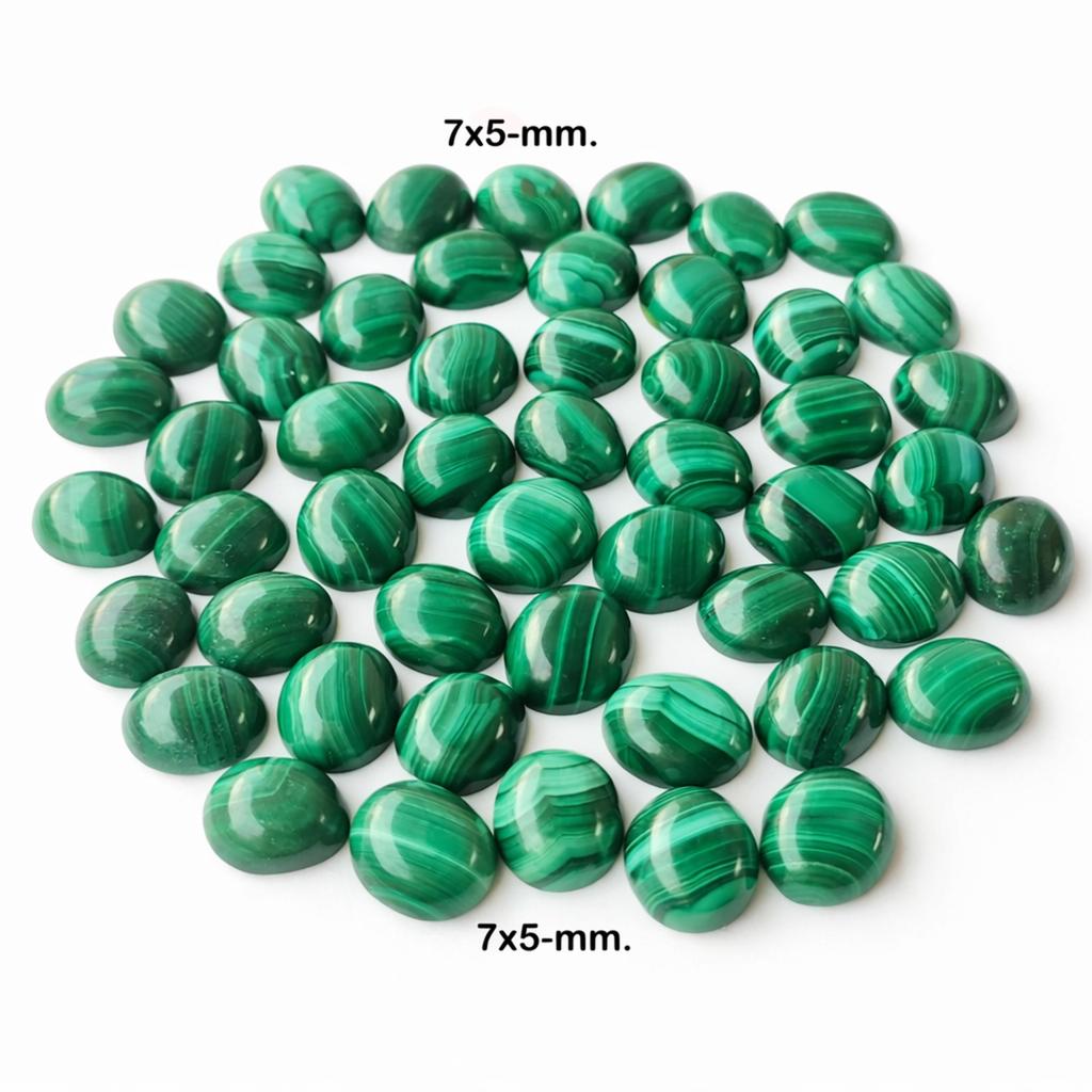Green Malachite Oval Cabochon – 7x5 mm Smooth Flat Back Gemstone for Jewelry Making