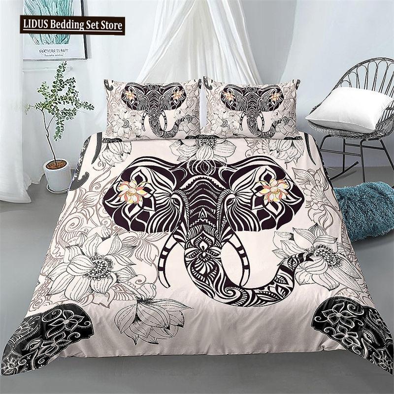Elephant Bedding Sets Boho Style Luxury 3D Print For Kids Adults Teens Ganesha Duvet Cover Set Queen Size Polyester Bedding Set