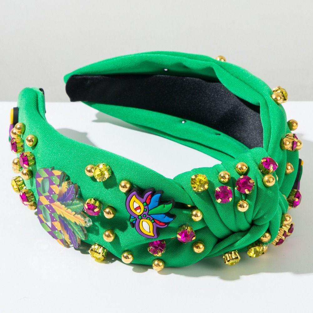 DIY Rhinestone Knot Hairband Creative Mardi Gras Hairband Crystal Beads Hair Band  for Women