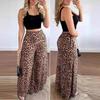 2024 European and American Summer Women's Fashion Trend Short Vest Leopard Print Casual Elastic Waist Loose Wide-Leg Pants Set