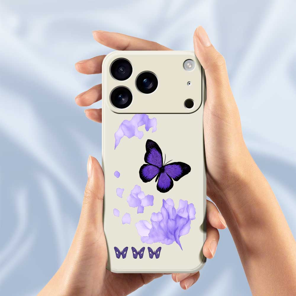 For iPhone 17 Pro Case Purple Butterfly Pattern Printing Straight Edge TPU Phone Back Cover