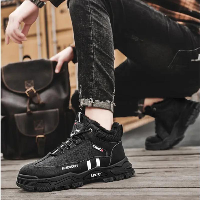 Outdoor Lace-up Warm Casual Shoes Round-toe Comfortable Plus Velvet Men's Snow Boots Retro Non-slip Wear-resistant Cotton Boots