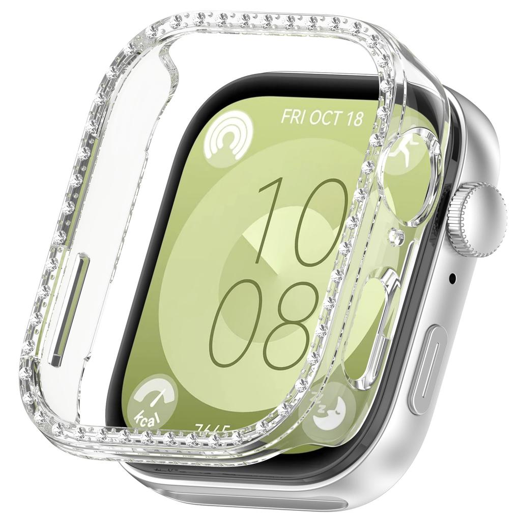 For Huawei Watch Fit 3 Watch Case Diamond Decor Half Coverage Hollow PC Watch Protective Cover