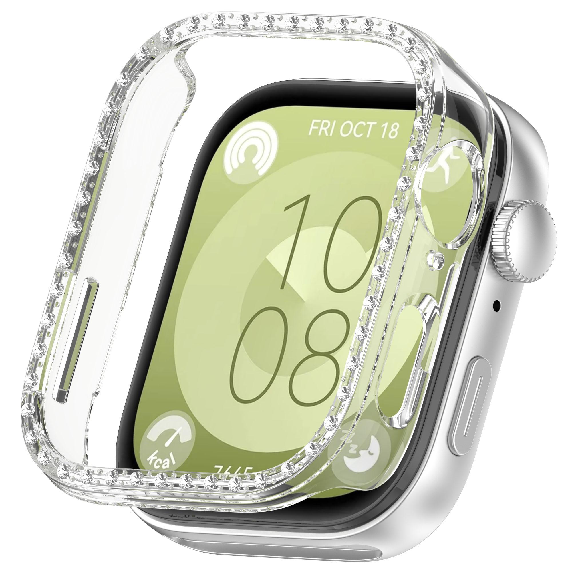 For Huawei Watch Fit 3 Watch Case Diamond Decor Half Coverage Hollow PC Watch Protective Cover A