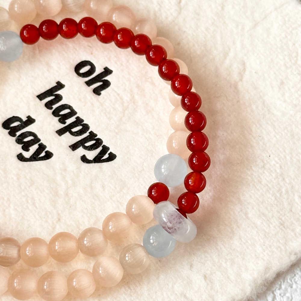 Chinese Style Cat's Eye Beaded Bracelet – Imitation Red Agate, Retro National Design, New Year Elegance