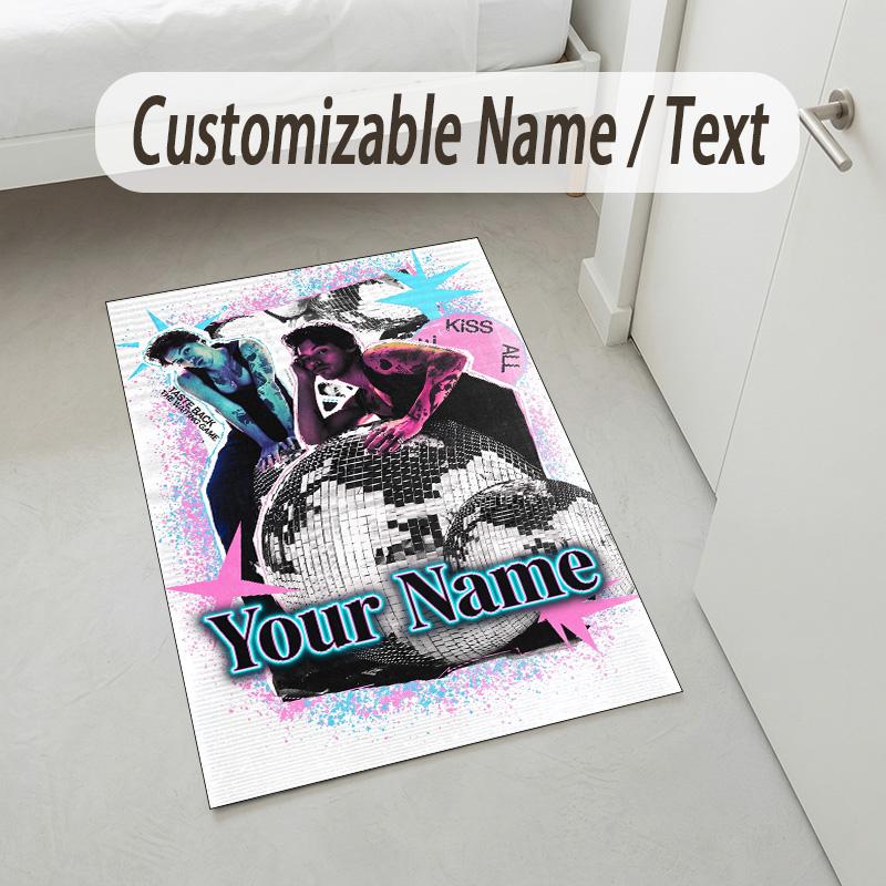 Personalized Crystal Velvet Carpet,Harry Styles Custom Printed Name, Plush Area Rug For Home Indoor Decor