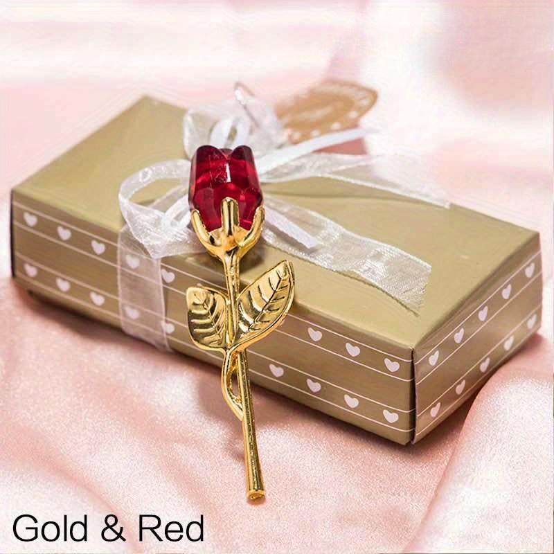 Valentines Day Gift Crystal Glass Rose Flower Figurines Craft Favors Lovers Gift Souvenir Wedding Decoration Ornaments Gift Box