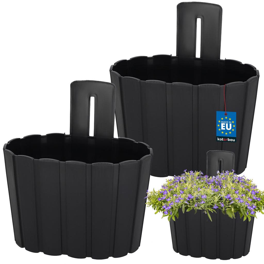 Wall Hanging Flower Pot for Balcony Rustic Anthracite 20 cm 2 PCS