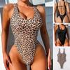 Fato de Banho Monokini Uma Peça Costas Nadador Estampado Leopardo Corte Alto
