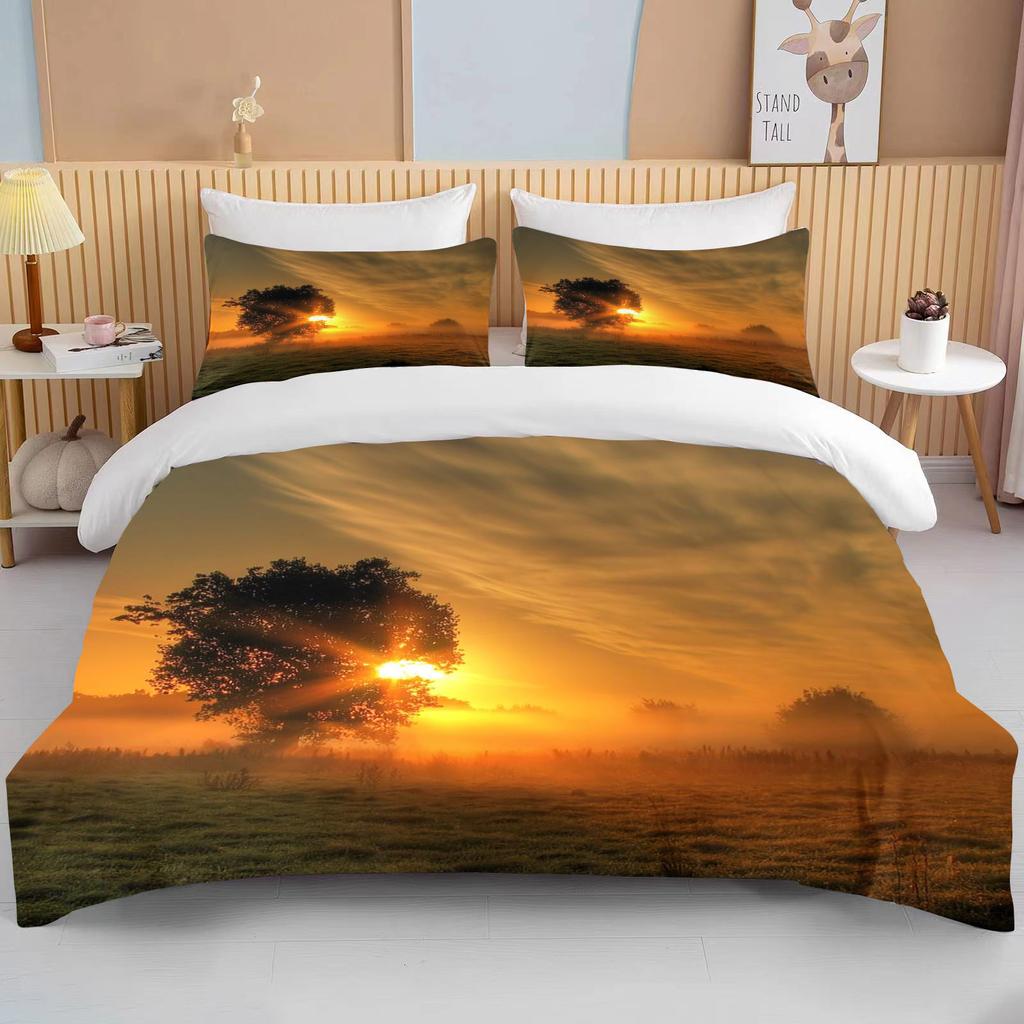 Sonnenuntergang Bettwäsche-Set Nachtansicht Bettbezug-Set mit Kissenbezug Bettwäsche King Queen Full Double Einzelgröße Luxus Bettwäsche Dekor