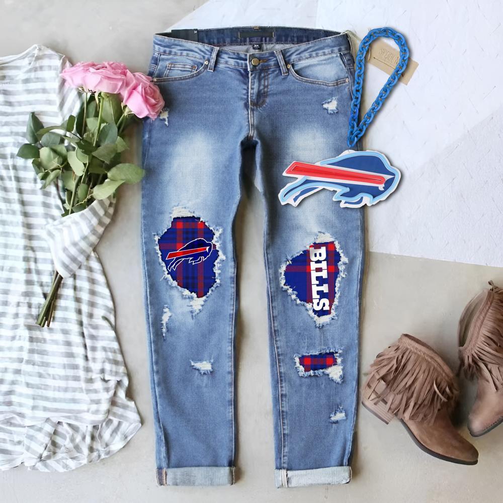 Stylish New Winter Printed Ripped Mid-Waist Women's Denim Jeans