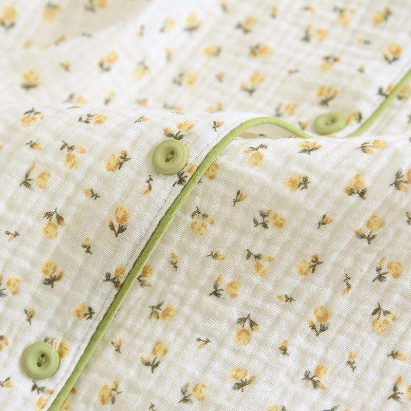 Women's Summer Cotton Gauze Pajama Set - Short Sleeve Top and Shorts