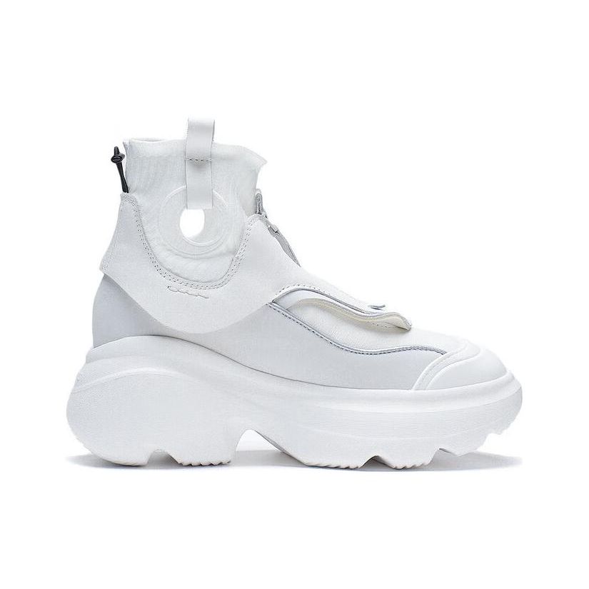 Li-Ning Puff Fabric Suede High-Top Sports Casual Shoes Women Sneakers White AZGS112-1
