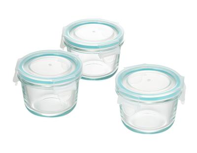 Yoshikawa 3-Point Locking Glass Storage Containers, Mini Round, 150ml, Set of 3, Gift Wrapping Available, SJ2719