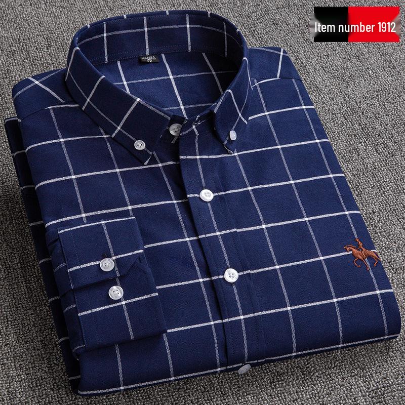 Men's 100% Cotton Oxford Long Sleeve Embroidered Casual Shirt