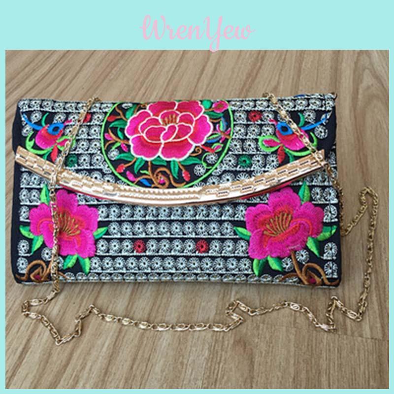 Luxurious Women Ethnic National Flower Bags Handbag Embroidered Clutch Small Flap