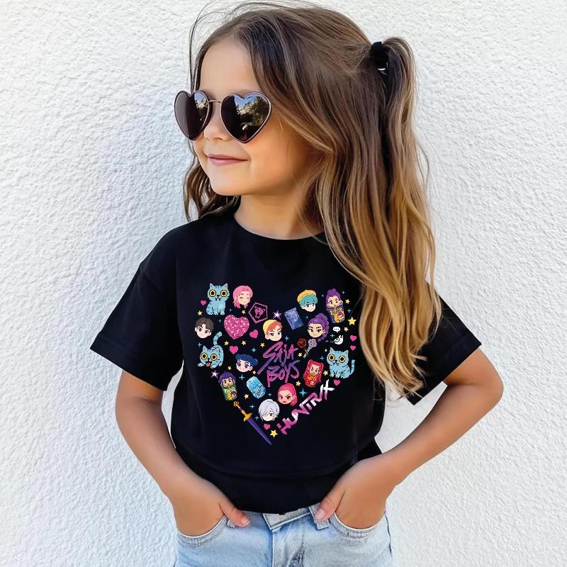 2026 Heet Huntrix Kpop Liefdespatroon T-shirt voor Jongens Meisjes Fans Cadeau Zomer Ronde Hals Korte Mouw T-shirts Mode Kinder T-shirt