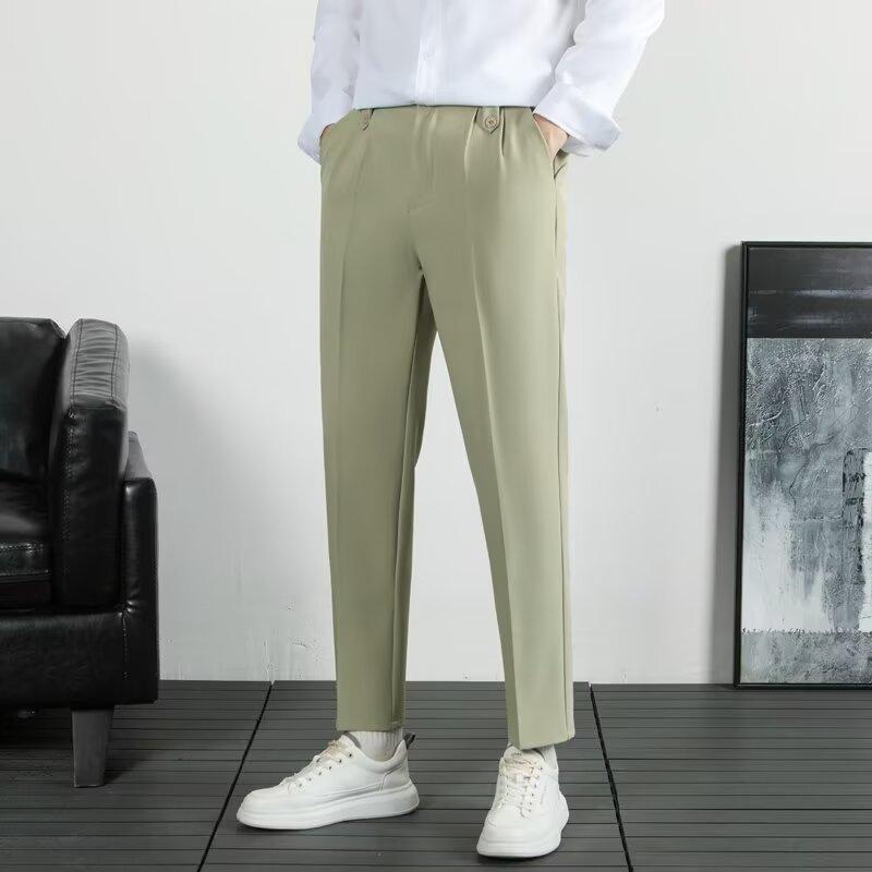 New nine-point straight trousers loose men's high-end non-ironing summer thin suit pants casual pants men