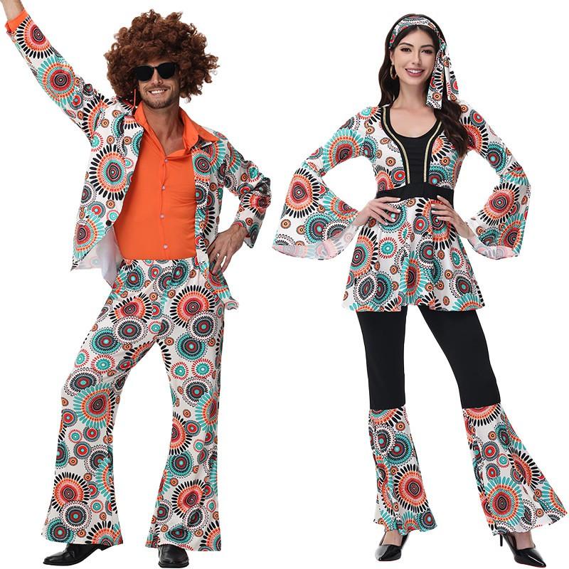 Hippie Halloween Costume Women Men 70s Disco Outfit Retro Party Couple Cosplay Stage Wear