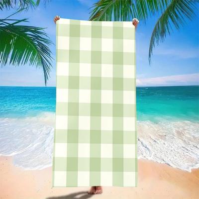 Beach Towel Sand Free Quick Dry Microfiber Gingham Checkered Print Light Green Towels for Adults Pool Swim Camping Travel