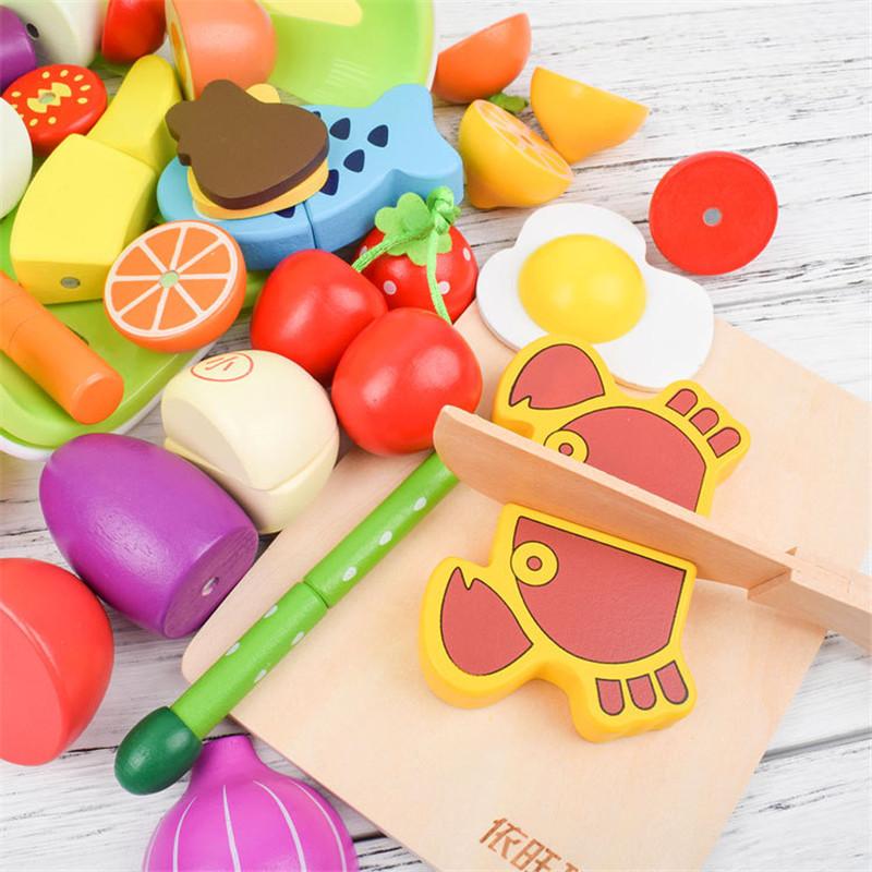 Pretend To Play Kitchen Children Toy Gift Pretend Play Wooden Cutting Cooking Food Toy Set Magnetic Wood Cut Vegetable Fruit Toy