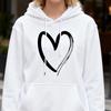 Women's Heart Print Hoodies Fall Long Sleeve Drawstring Pullover Top Oversized Fleece Lined Sweatshirt with Pocket
