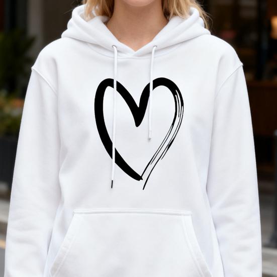 Women's Heart Print Hoodies Fall Long Sleeve Drawstring Pullover Top Oversized Fleece Lined Sweatshirt with Pocket