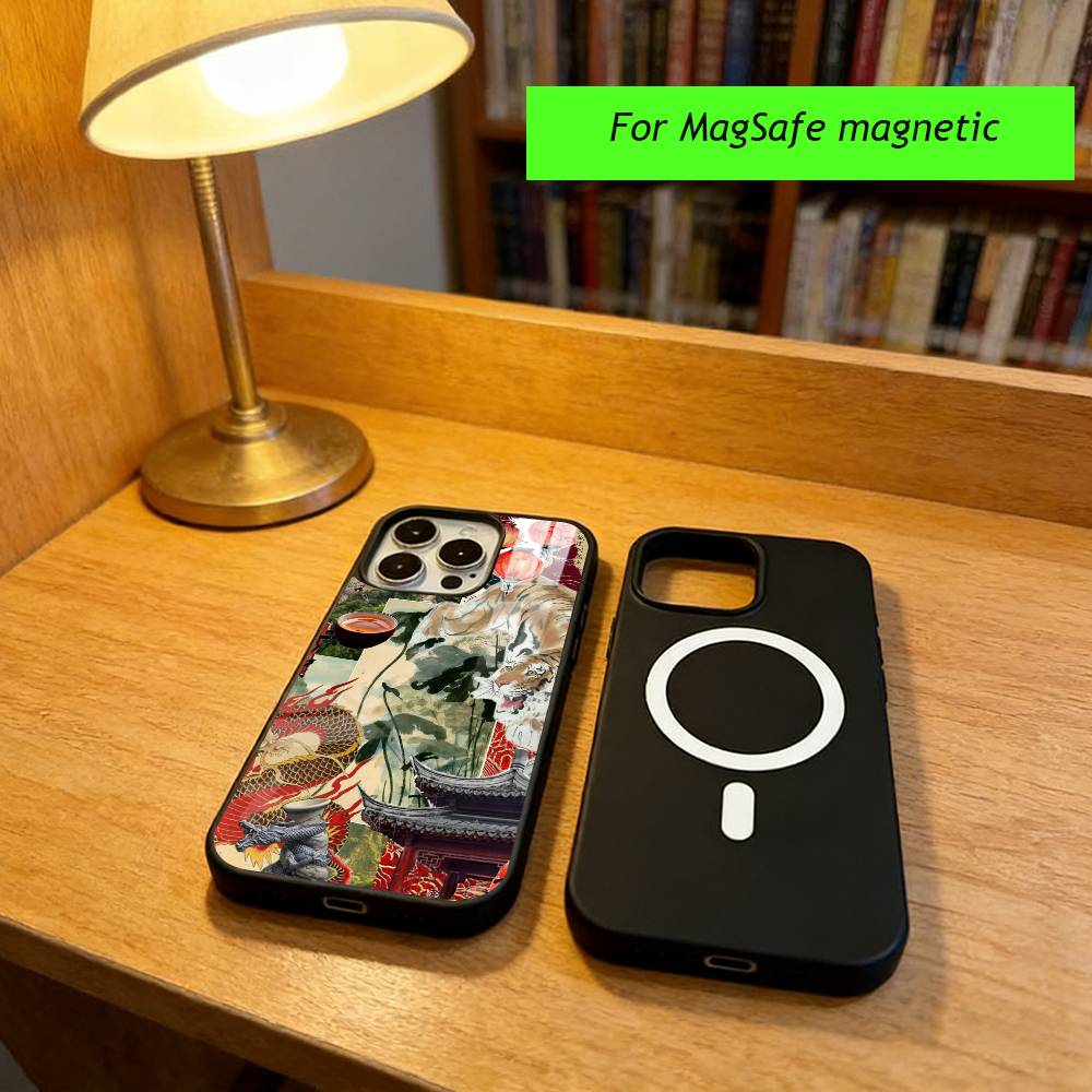 Retro Chinese collage-style patterns Phone Case For iPhone17,16,15,14,13,12,11 Plus,Pro Magnetic For Magsafe Wireless Charging iPhone17Pro
